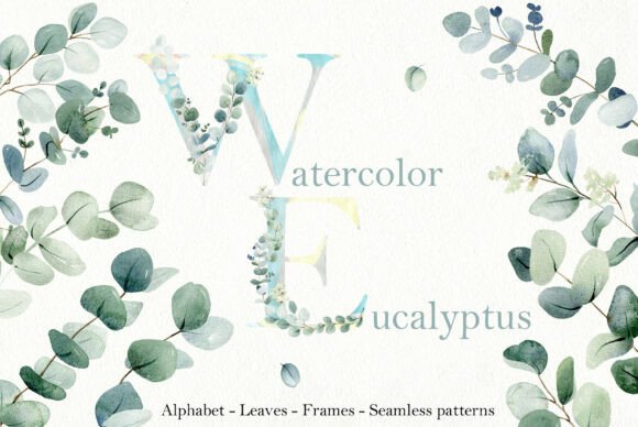 Download Watercolor Eucalyptus Clipart. Alphabet. - Alphabet Collection