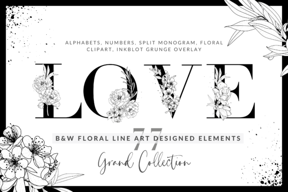 Download Black &amp; White Floral Line Art Alphabets - Alphabet Collection