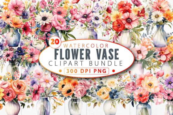 Download Watercolor Flower Vase Clipart Bundle - Flower vase clipart Collection