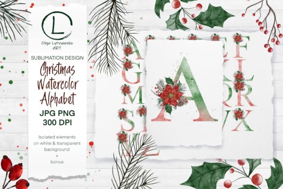 Download Christmas Watercolor Alphabet PNG JPG - Alphabet Collection
