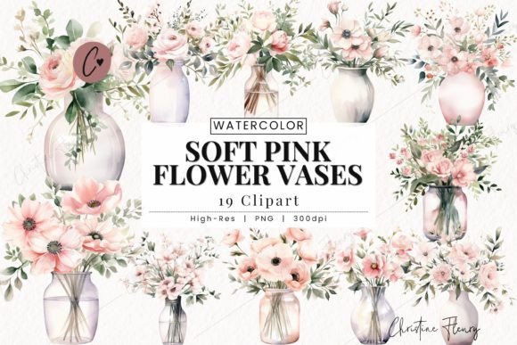 Download Watercolor Soft Pink Flower Vase Clipart - Flower vase clipart Collection